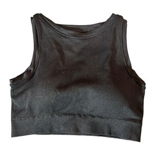 Pro-Fit Women's XL Black‎ Ribbed Cropped Athletic High Neck Tank Top